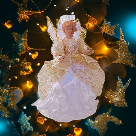 Fiber Optic Angel Tree Topper Gold Table Display Light Up Multi Color Christmas. - Picture 14 of 16